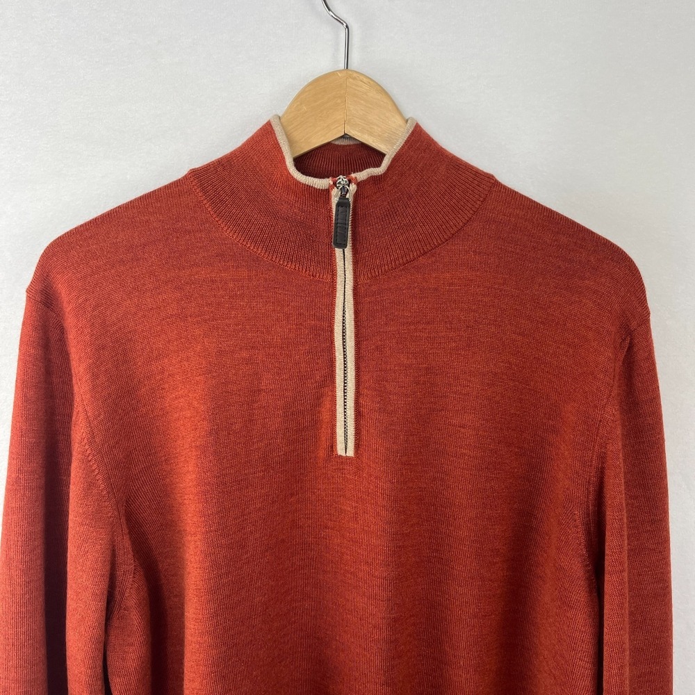 Hagen Carmel Sweater Mens XL Brown Rust Red 1/4 Quarter Zip Merino Wool Italy - Picture 4 of 13